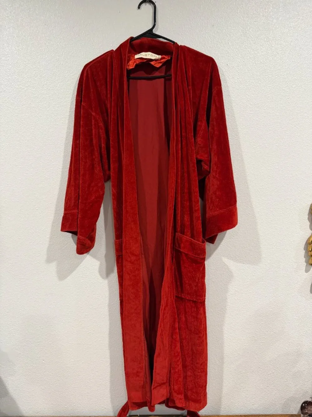 Vintage Halston Men's Velour Robe Red Size Medium Luxury Bathrobe Rare